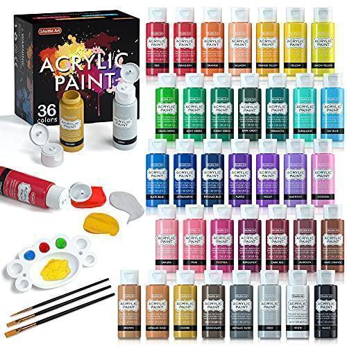 TMOL Acrylic Paint Set, 36 Colors (2 oz/Bottle) with 12 Art Brushes, Art Supplies for Painting Canvas, Wood, Ceramic & Fabric, Ric